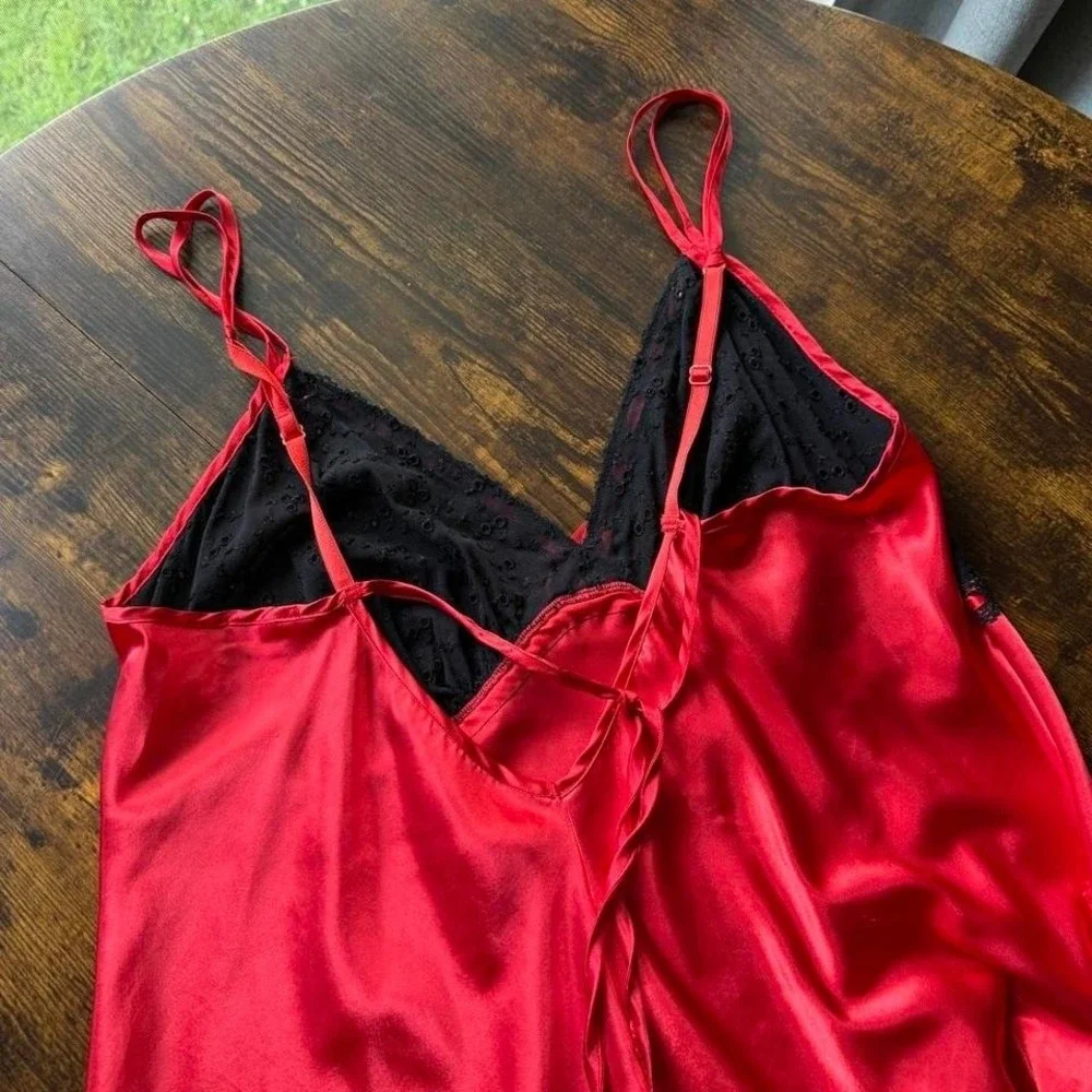 Cacique Women's Babydoll Lingerie Red Black Lace Size 14/16